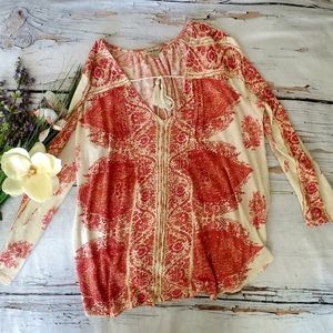 Lucky Brand red and white printed blouse